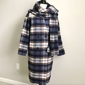 Madewell Wool Blend Plaid Coat Removable Scarf New With Tag